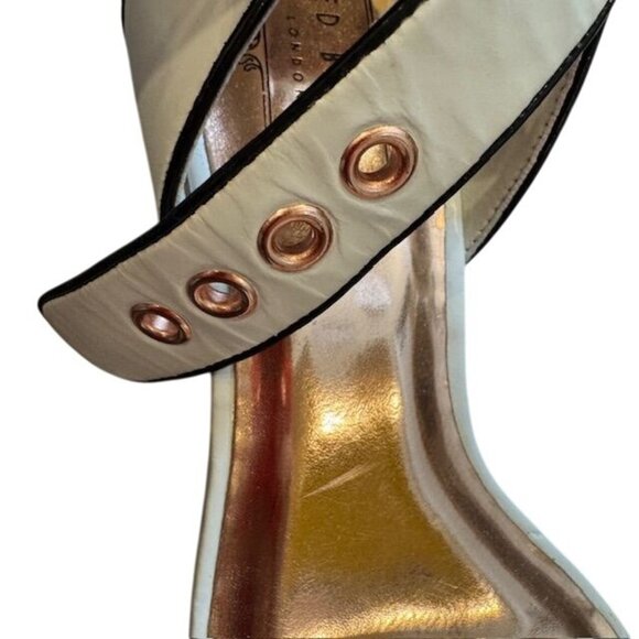 Ted Baker White & Gold Leather Wedge Sandals With Adjustable Straps - Picture 10 of 11